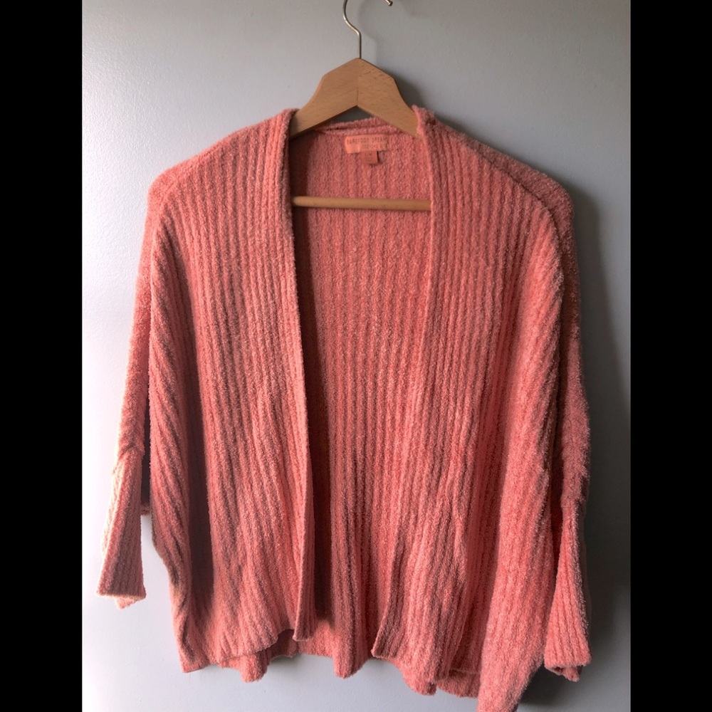 Barefoot Dreams CozyChic Lite Coral Pink Cardigan with Drop Sleeves Size…
